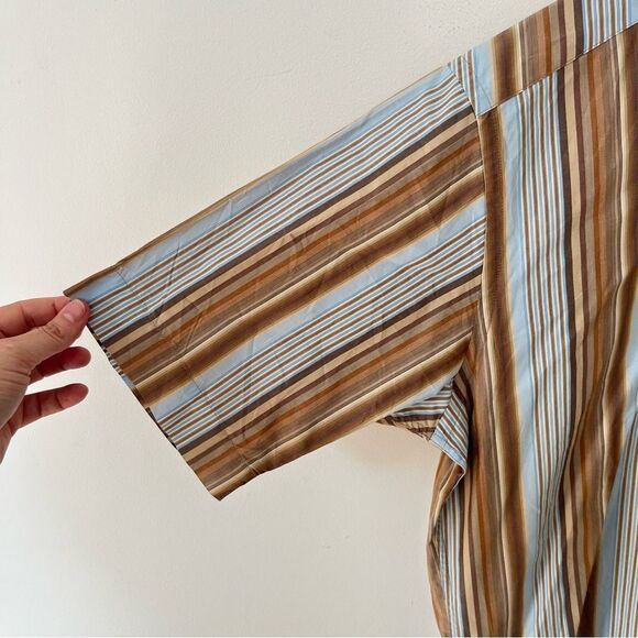 Ted Baker Brown Blue Stripe Short Sleeve 100% Cotton Dress Shirt - Picture 7 of 8